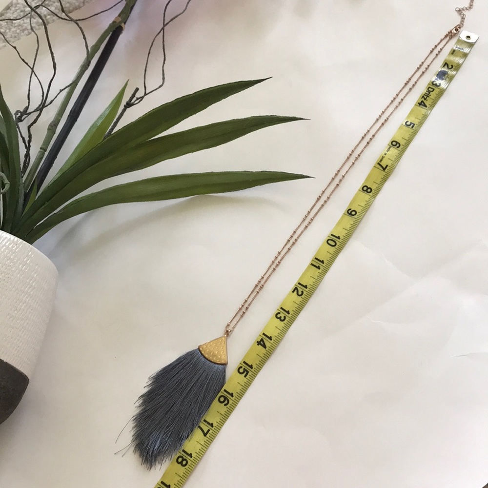Long Grey Fringe Pendant Necklace - Picture 6 of 7